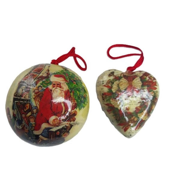 Vtg Victorian Decoupage Ornaments of Santa Claus and Christmas Wreath - Picture 1 of 12